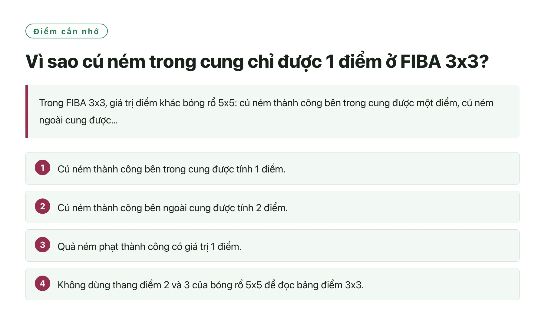 Vì sao cú ném trong cung chỉ được 1 điểm ở FIBA 3x3?——全文要点速览